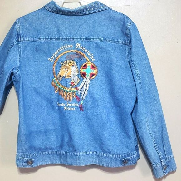 LH SPORT blue washed denim jacket, two breast pockets, metal buttons sz XL-1X - Picture 2 of 4